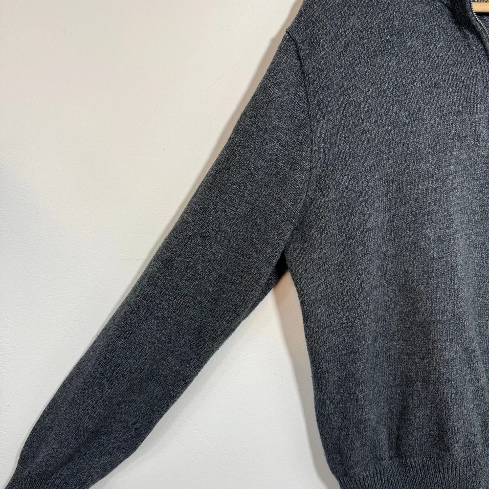 Polo Ralph Lauren Quarter Zip Sweater Grey Cotton Pony Logo Classic Preppy Large